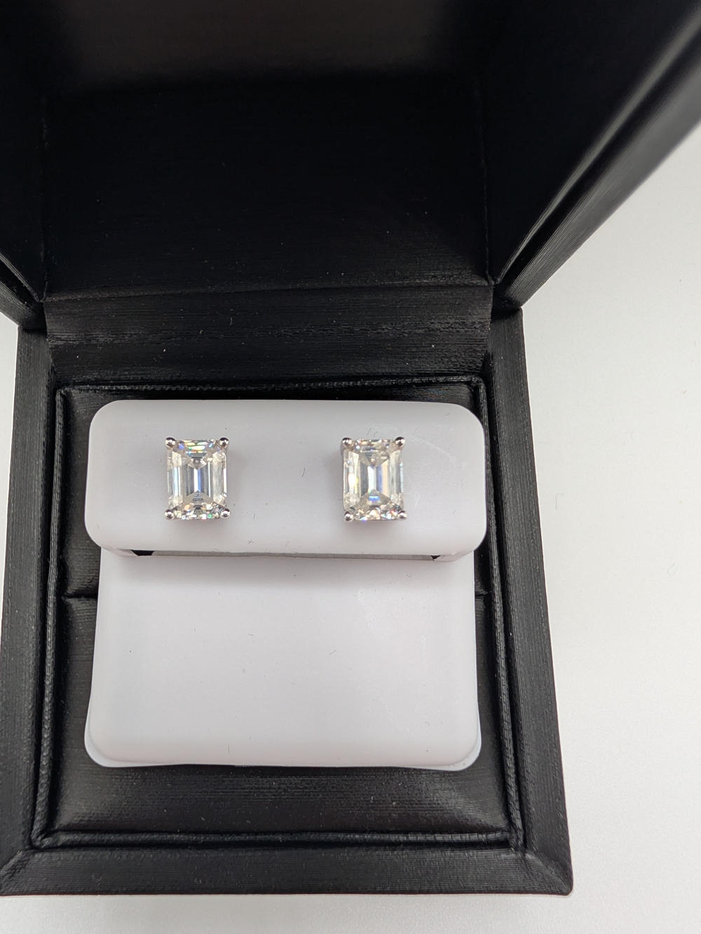 Classic Emerald Cut White Crystal Stud Earrings